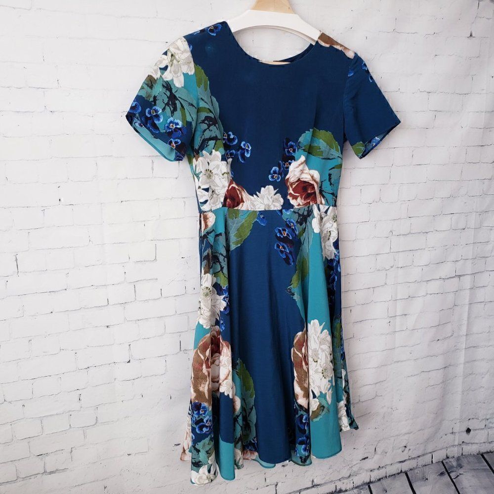Corey Lynn Calter Anthropologie Dress Size 0 Blue Floral Wedding Guest Easter - Picture 3 of 10